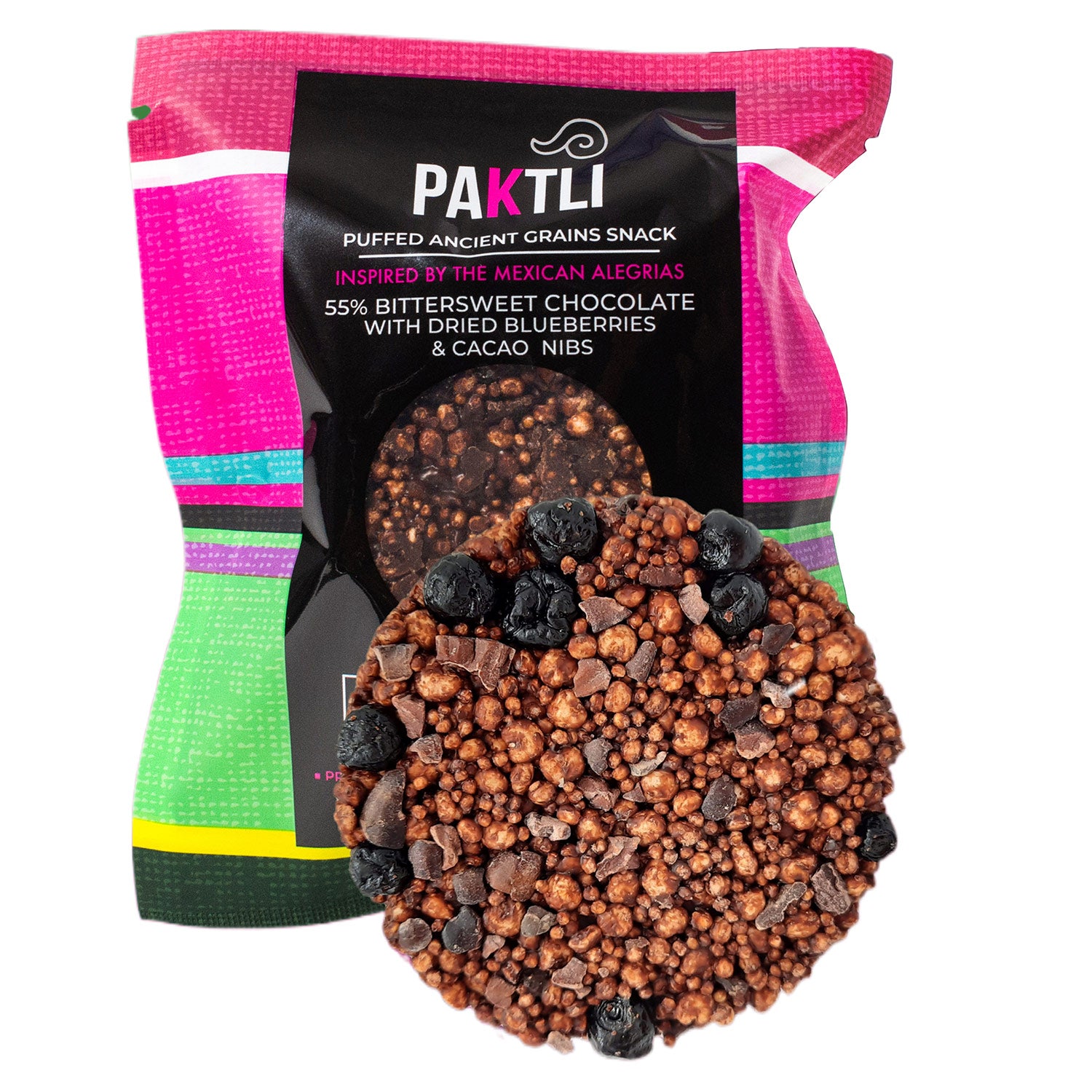 PAKTLI Bittersweet Chocolate Ancient Grain Snack With Dried Blueberries & Cacao Nibs