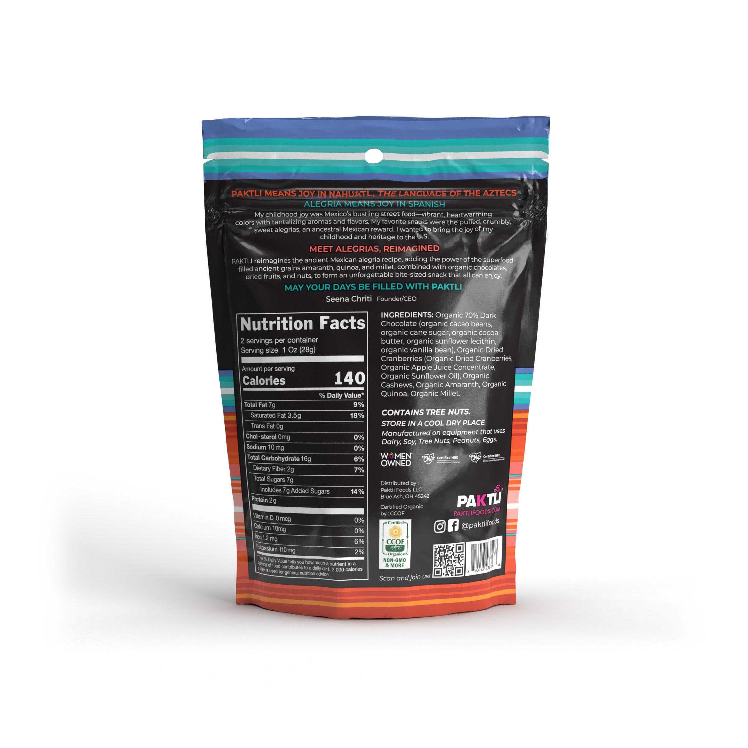 Nutrition facts for NEW Extra Dark Chocolate Alegria Bites w/ Cranberries + Cashews