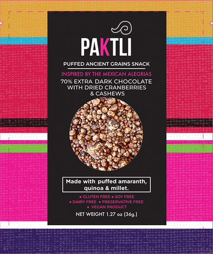 PAKTLI Extra Dark Chocolate Alegria w/ Cranberries + Cashews